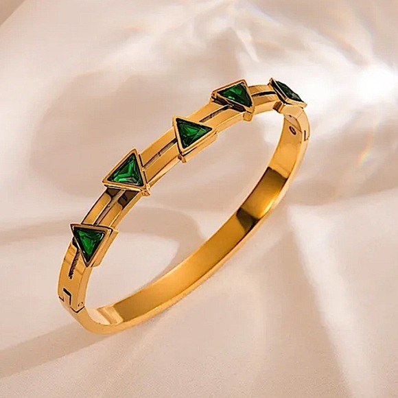Gold Plated Emerald Zircon Bangle Bracelet - Picture 1 of 4